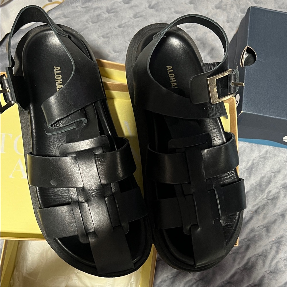 ALOHAS Black Woven Sandals